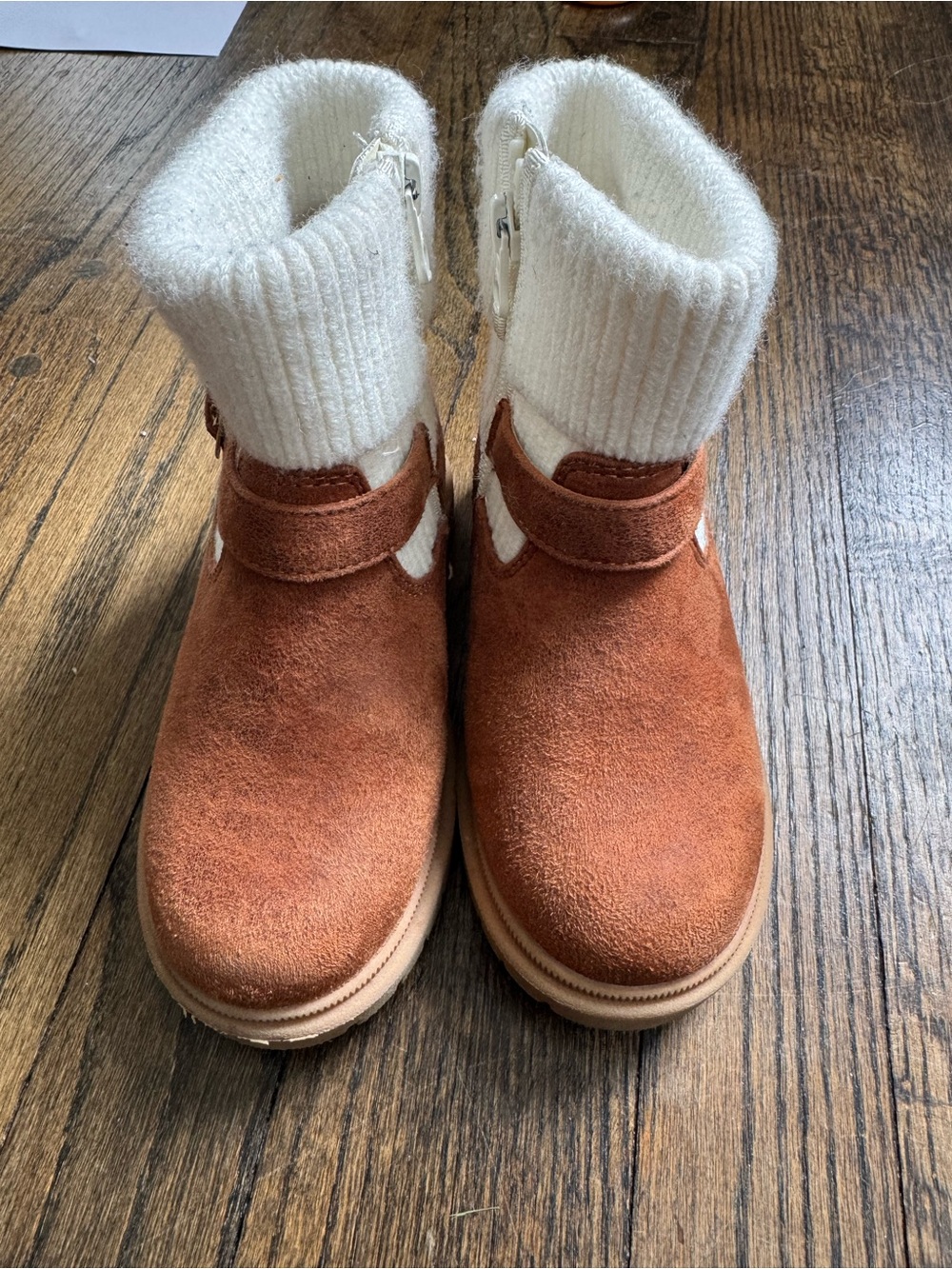 Cat & Jack Rust Suede Booties with White Knit Cuff
